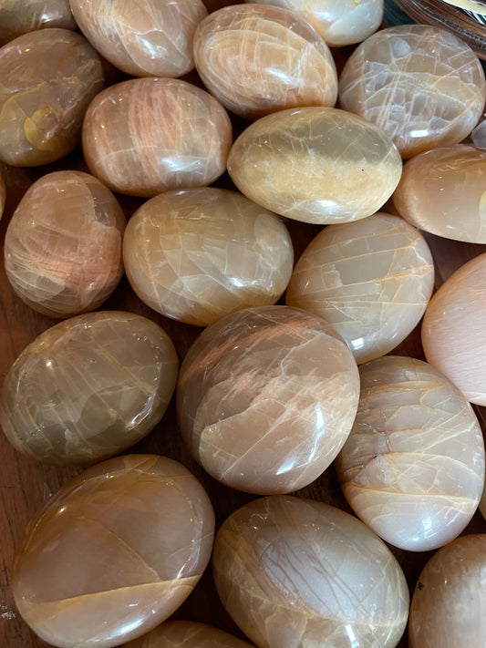 Peach Moonstone Palm Stone