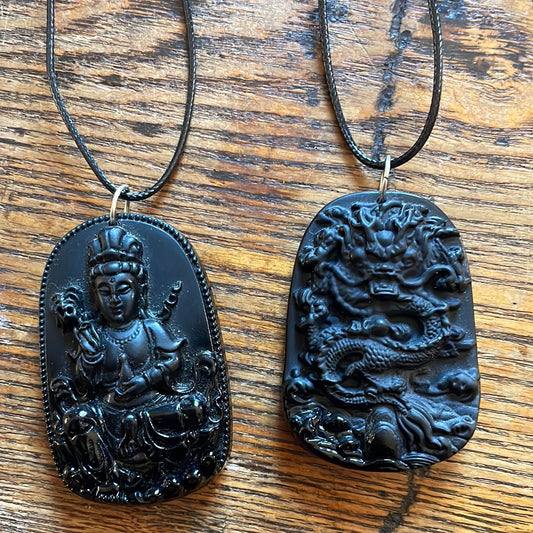 Carved Obsidian Necklace - Sold Individually