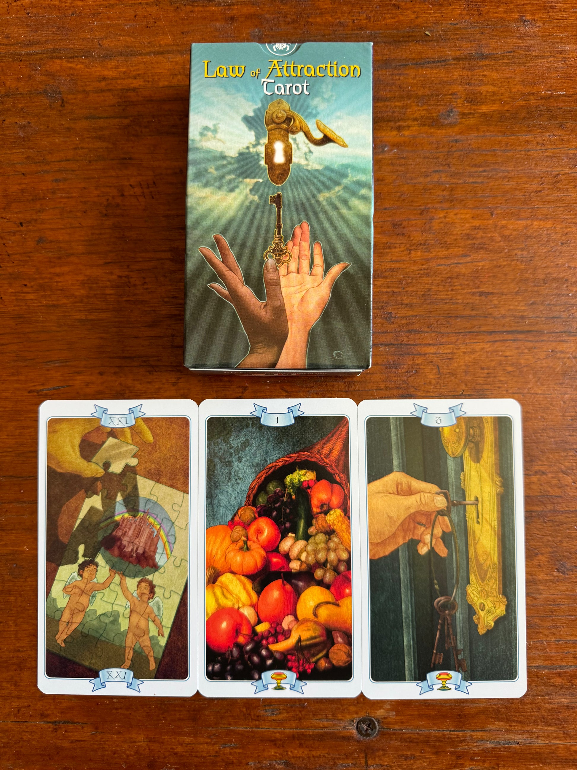 Law of Attraction Tarot Deck with cards laid out for a reading