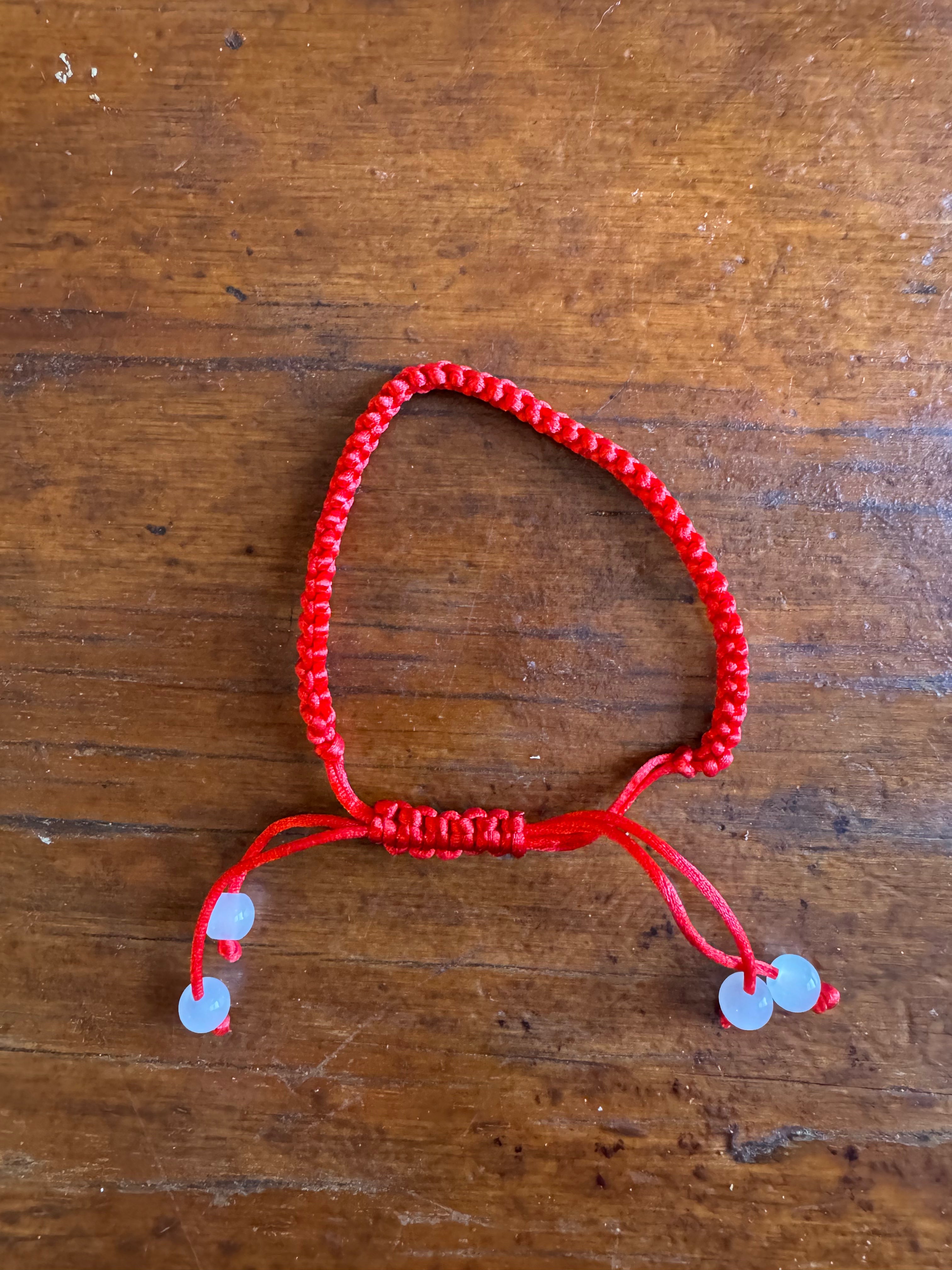 Braided Red String Bracelet with Rose Quartz