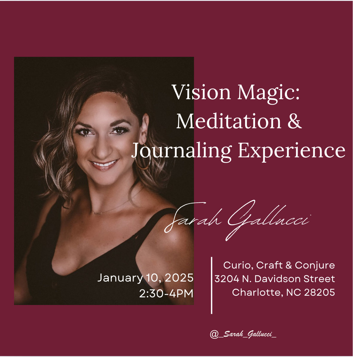 Vision Magic with Sarah Gallucci 1/10 @ 2:30pm